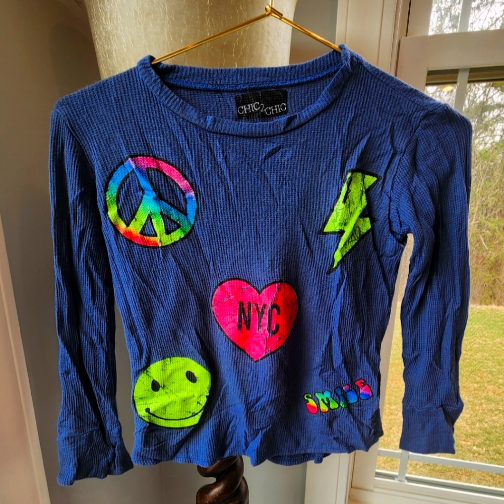Girls Blue Graphic Long Sleeve Shirt